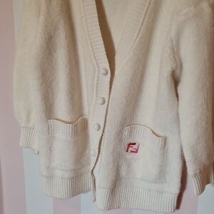 Fendi Cream Buttoned Cardigan with Logo Detail